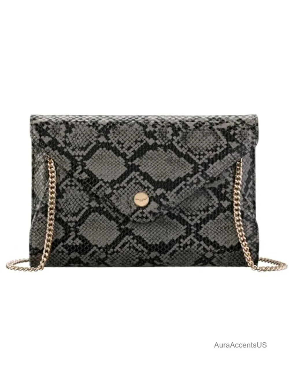 Elegant Envelope Clutch with Detachable Chain - Faux Leather Evening Bag